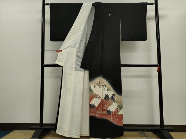 平和屋着物■中国三大刺繍 相良刺繍 黒留袖 作家物 群鶴 暈し染め 金彩 正絹 逸品 CABD1144ze