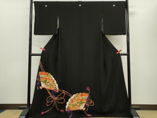 平和屋着物■豪華黒留袖 総刺繍 駒刺繍 檜扇飛鶴風景文 金糸 正絹 逸品 CABD1152ze