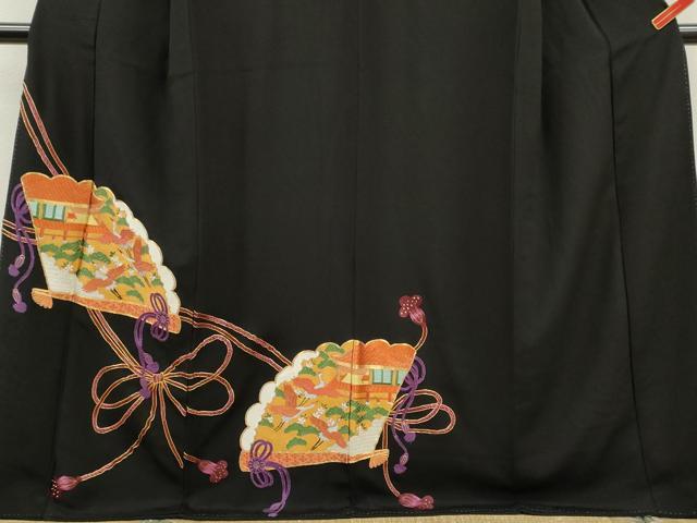 平和屋着物■豪華黒留袖 総刺繍 駒刺繍 檜扇飛鶴風景文 金糸 正絹 逸品 CABD1152ze