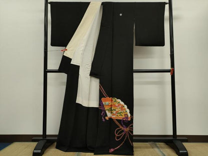 平和屋着物■豪華黒留袖 総刺繍 駒刺繍 檜扇飛鶴風景文 金糸 正絹 逸品 CABD1152ze