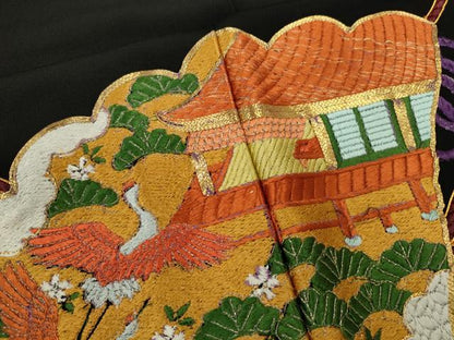 平和屋着物■豪華黒留袖 総刺繍 駒刺繍 檜扇飛鶴風景文 金糸 正絹 逸品 CABD1152ze