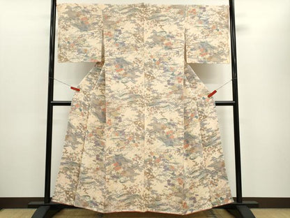 平和屋着物■上質な小紋　風景草花文　鬼しぼ縮緬　正絹　逸品　CABD1154ze