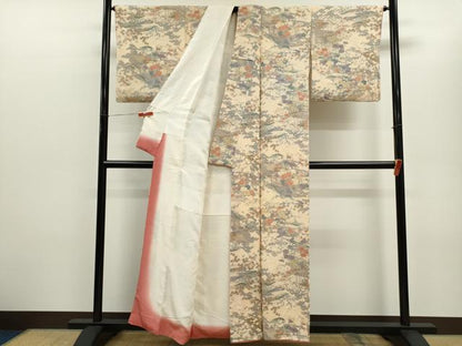 平和屋着物■上質な小紋　風景草花文　鬼しぼ縮緬　正絹　逸品　CABD1154ze