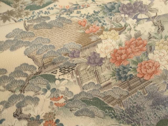 平和屋着物■上質な小紋　風景草花文　鬼しぼ縮緬　正絹　逸品　CABD1154ze