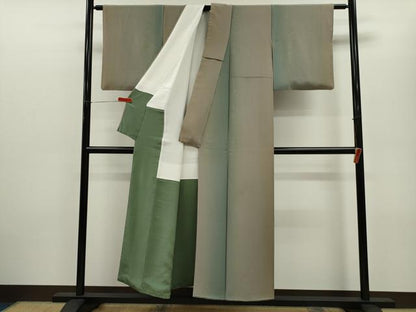 平和屋着物▼上質な小紋　杢目文様　暈し染め　正絹　逸品　CABD1169ze