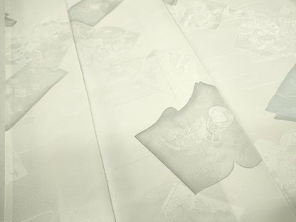 平和屋着物▼上質な小紋　地紋起こし　冊子風景花文　暈し染め　正絹　逸品　CABD1196ze