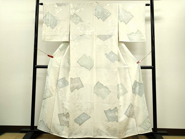 平和屋着物▼上質な小紋　地紋起こし　冊子風景花文　暈し染め　正絹　逸品　CABD1196ze