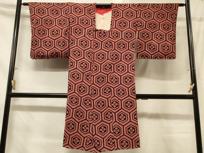 平和屋着物＃道行コート 亀甲花文 ロング丈 正絹 逸品 CABD1241in