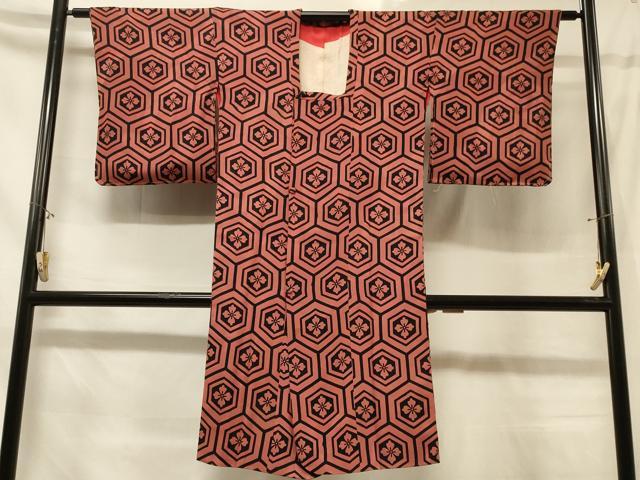 平和屋着物＃道行コート 亀甲花文 ロング丈 正絹 逸品 CABD1241in