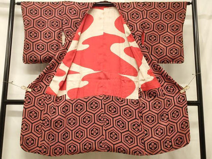 平和屋着物＃道行コート 亀甲花文 ロング丈 正絹 逸品 CABD1241in