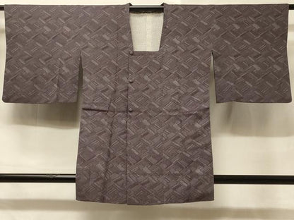 平和屋着物＃道行コート 幾何学地紋 葡萄鼠色 正絹 逸品 CABD1263in