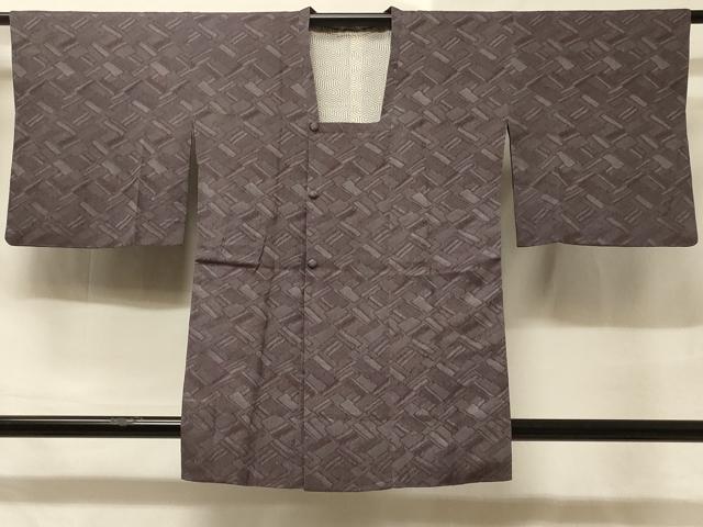 平和屋着物＃道行コート 幾何学地紋 葡萄鼠色 正絹 逸品 CABD1263in