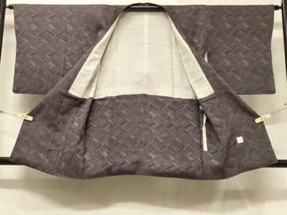 平和屋着物＃道行コート 幾何学地紋 葡萄鼠色 正絹 逸品 CABD1263in