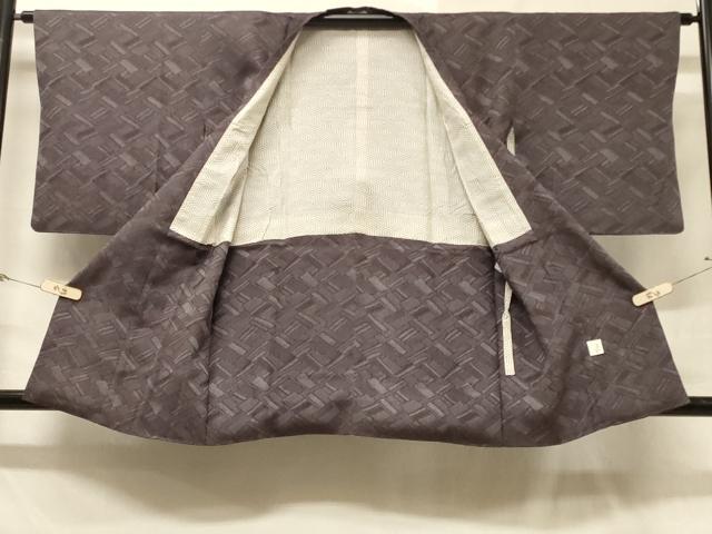 平和屋着物＃道行コート 幾何学地紋 葡萄鼠色 正絹 逸品 CABD1263in