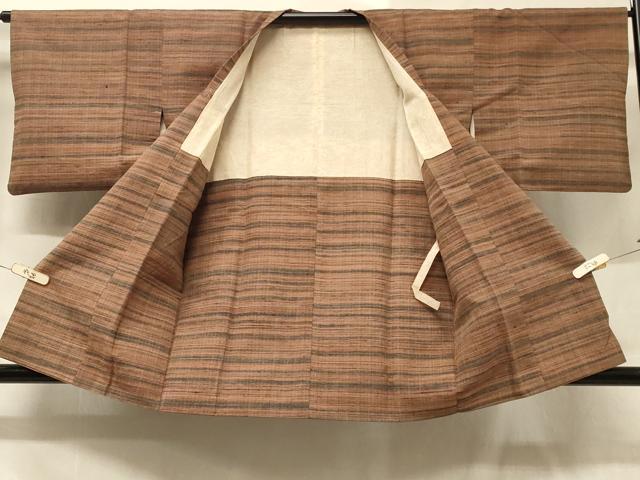 平和屋着物＃道行コート 紬地 横段文 ショール付き 正絹 逸品 CABD1286in