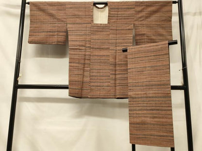 平和屋着物＃道行コート 紬地 横段文 ショール付き 正絹 逸品 CABD1286in