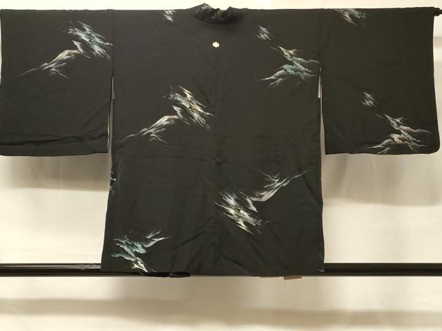 平和屋着物＃羽織　寿光織　遠山文　黒地　金銀糸　正絹　逸品　CABD1299in