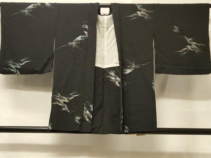 平和屋着物＃羽織　寿光織　遠山文　黒地　金銀糸　正絹　逸品　CABD1299in