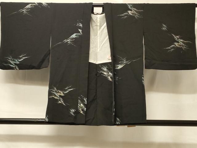 平和屋着物＃羽織　寿光織　遠山文　黒地　金銀糸　正絹　逸品　CABD1299in