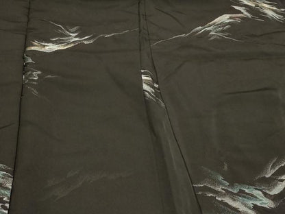 平和屋着物＃羽織　寿光織　遠山文　黒地　金銀糸　正絹　逸品　CABD1299in