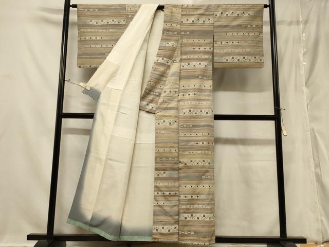 平和屋着物■上質な紬　横段吉祥花文　正絹　逸品　CABD1313in