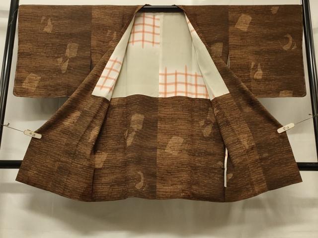 平和屋着物＃道行コート 幾何学文様 ロング丈 正絹 逸品 未使用 CABD1320in