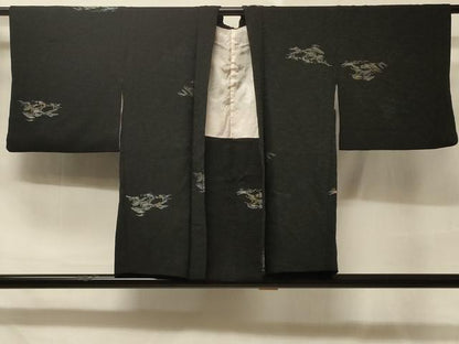 平和屋着物＃羽織 寿光織 枝松文 黒地 金銀糸 正絹 逸品 CABD1321in