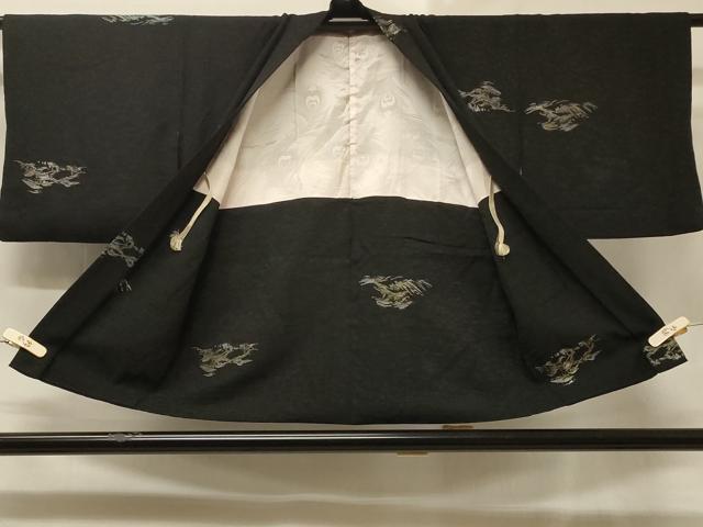 平和屋着物＃羽織 寿光織 枝松文 黒地 金銀糸 正絹 逸品 CABD1321in
