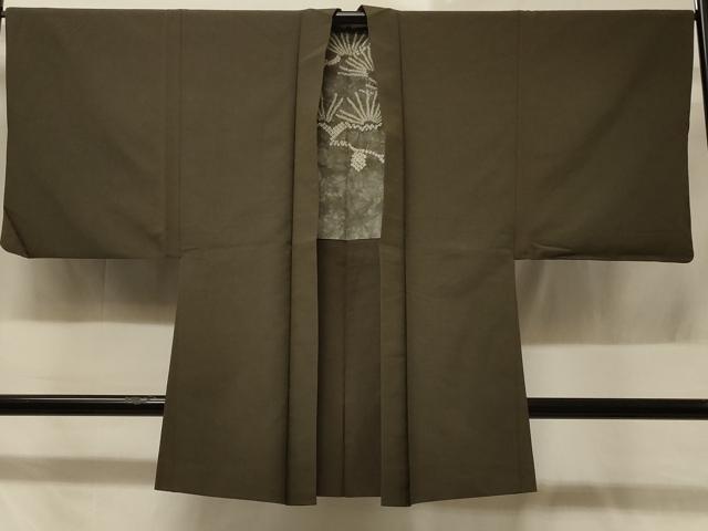 平和屋着物＃男性　長羽織　紬地　藍媚茶色　正絹　逸品　CABD1341in