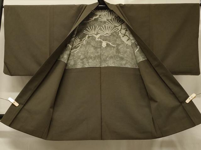 平和屋着物＃男性　長羽織　紬地　藍媚茶色　正絹　逸品　CABD1341in
