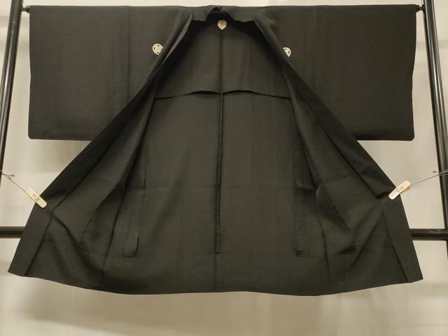 平和屋着物＃男性　長羽織　黒紋付き　単衣　正絹　逸品　CABD1350in