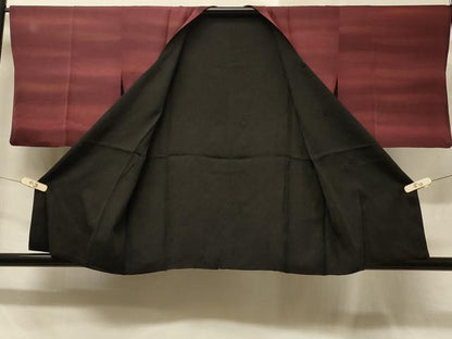 平和屋着物＃道行コート　リバーシブル　横段霞文　暈し染め　黒地　正絹　逸品　CABD1365in