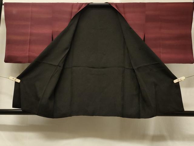 平和屋着物＃道行コート　リバーシブル　横段霞文　暈し染め　黒地　正絹　逸品　CABD1365in