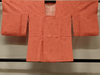 平和屋着物＃道行コート 草花地紋 鉛丹色 正絹 逸品 CABD1376in
