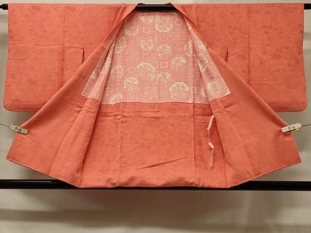平和屋着物＃道行コート 草花地紋 鉛丹色 正絹 逸品 CABD1376in