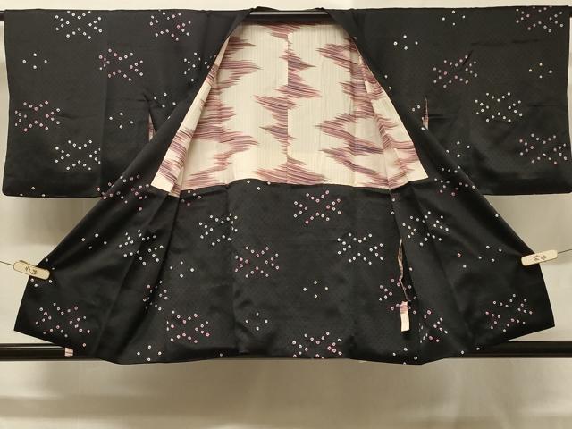 平和屋着物＃道行コート　絞り　舞葉文　黒地　正絹　逸品　CABD1383in