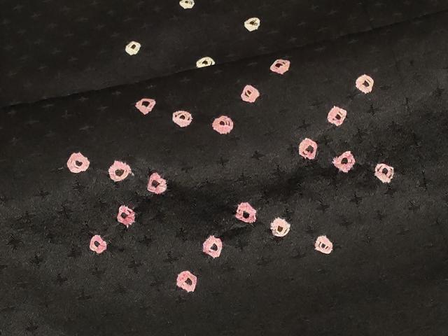 平和屋着物＃道行コート　絞り　舞葉文　黒地　正絹　逸品　CABD1383in