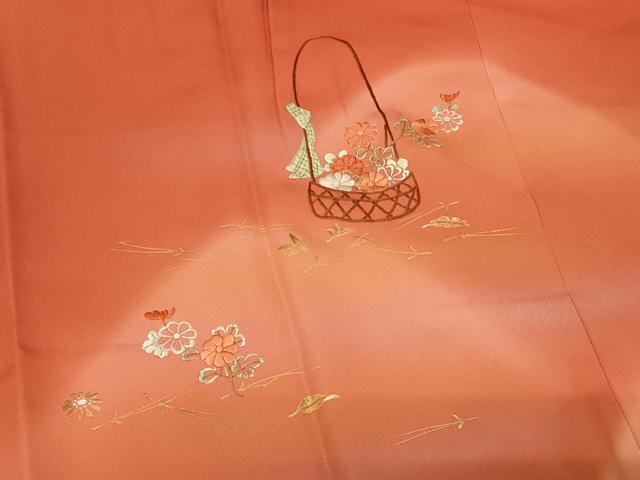 平和屋着物＃道行コート　刺繍　花籠文　暈し染め　金彩　正絹　逸品　未使用　CABD1399in