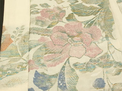 平和屋着物＃羽織 寿光織 草花文 金銀糸 正絹 逸品 CABD1409in