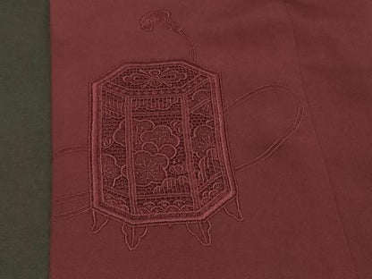 平和屋着物＃道行コート　総刺繍　貝桶草花地紋　紫鳶色　正絹　逸品　CABD1417in