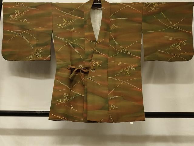 平和屋着物＃道中着　地紋起こし　枝葉文　暈し染め　正絹　逸品　CABD1420in