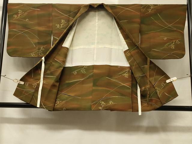 平和屋着物＃道中着　地紋起こし　枝葉文　暈し染め　正絹　逸品　CABD1420in