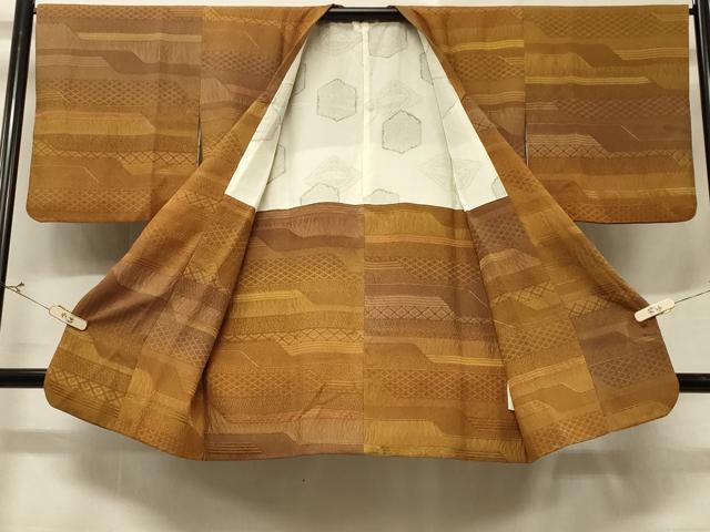 平和屋着物＃道行コート　横段吉祥文　ロング丈　正絹　逸品　CABD1501in