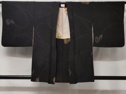 平和屋着物＃羽織　寿光織　結び紐　黒地　金銀糸　正絹　逸品　CABD1504in