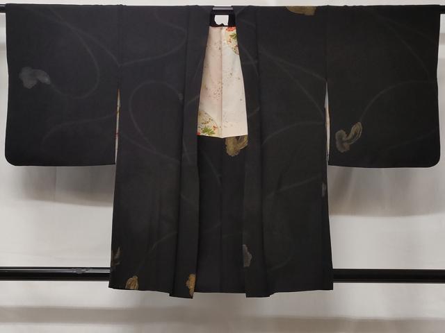 平和屋着物＃羽織　寿光織　結び紐　黒地　金銀糸　正絹　逸品　CABD1504in