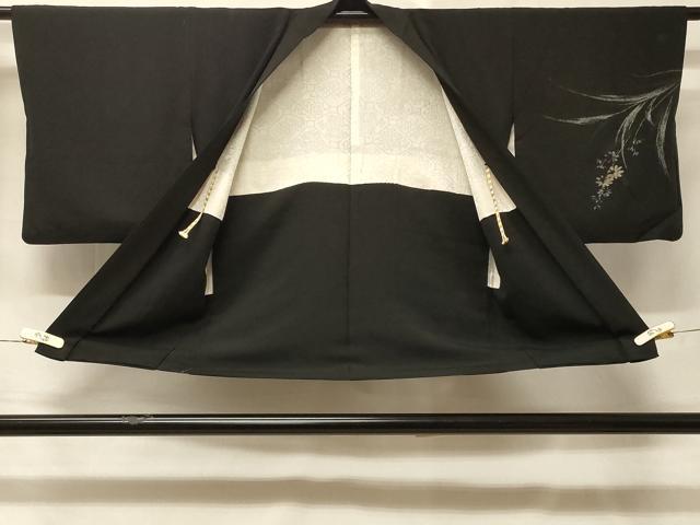 平和屋着物＃羽織 寿光織 草花文 黒地 金銀糸 正絹 逸品 CABD1527in