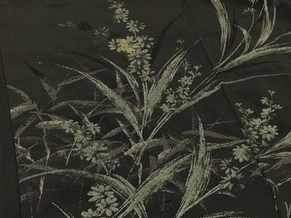 平和屋着物＃羽織 寿光織 草花文 黒地 金銀糸 正絹 逸品 CABD1527in