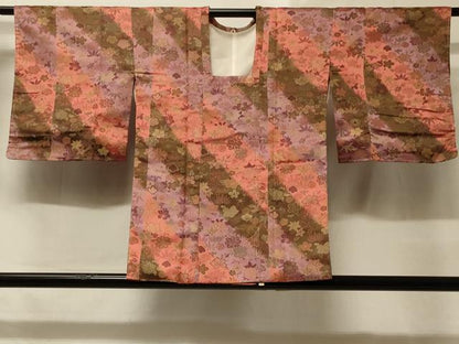 平和屋着物＃道行コート 斜線草花文 正絹 逸品 未使用 CABD1531in