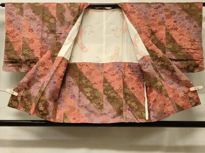 平和屋着物＃道行コート 斜線草花文 正絹 逸品 未使用 CABD1531in