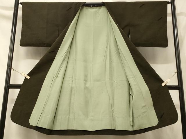 平和屋着物＃道行コート　輪奈ビロード　風景地紋　媚茶色　ロング丈　正絹　逸品　CABD1550in